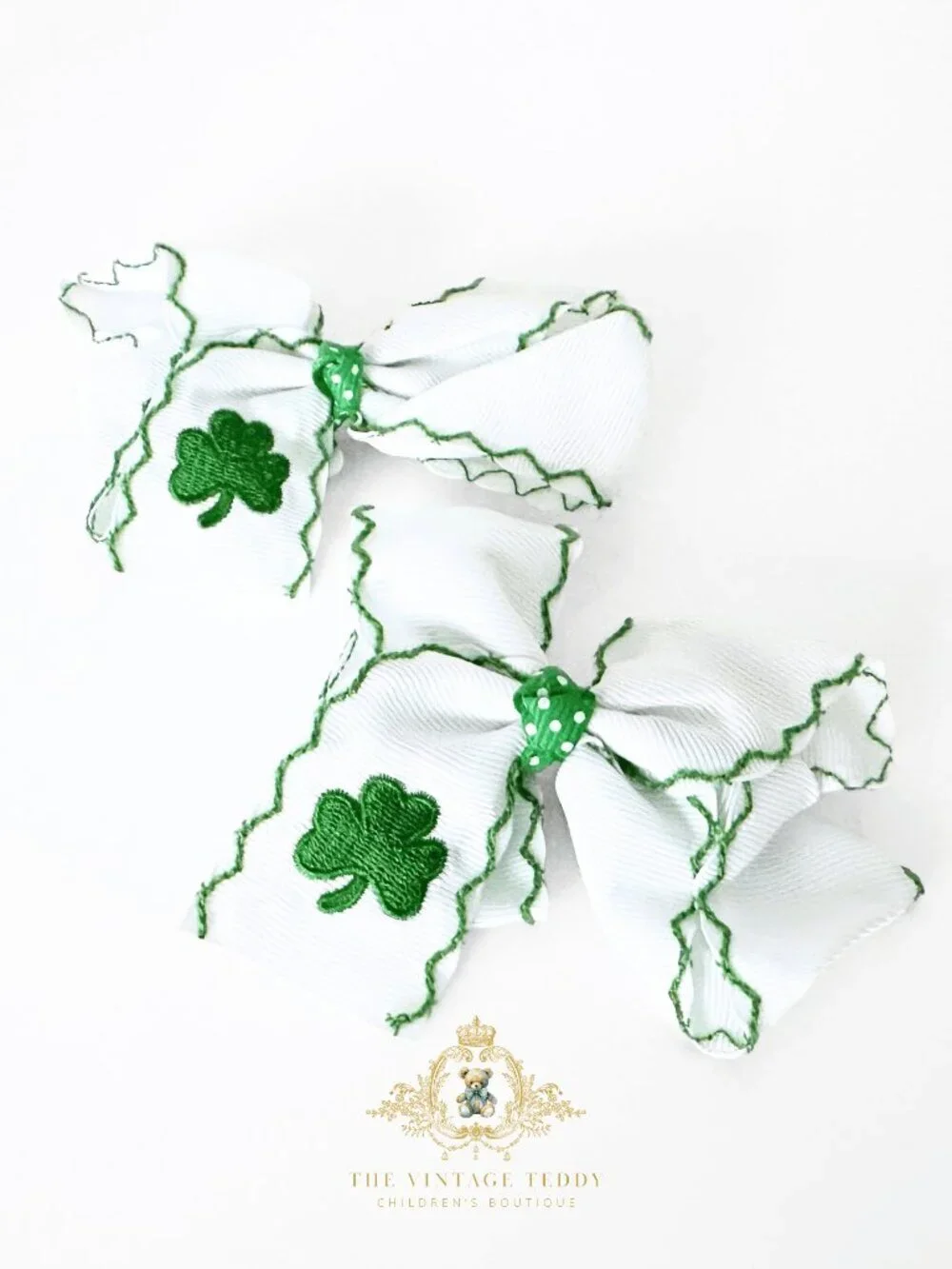 NWT Cute Girls Hair Bows St. Patrick's Day Embroidered Grosgrain Ribbon Set of 2